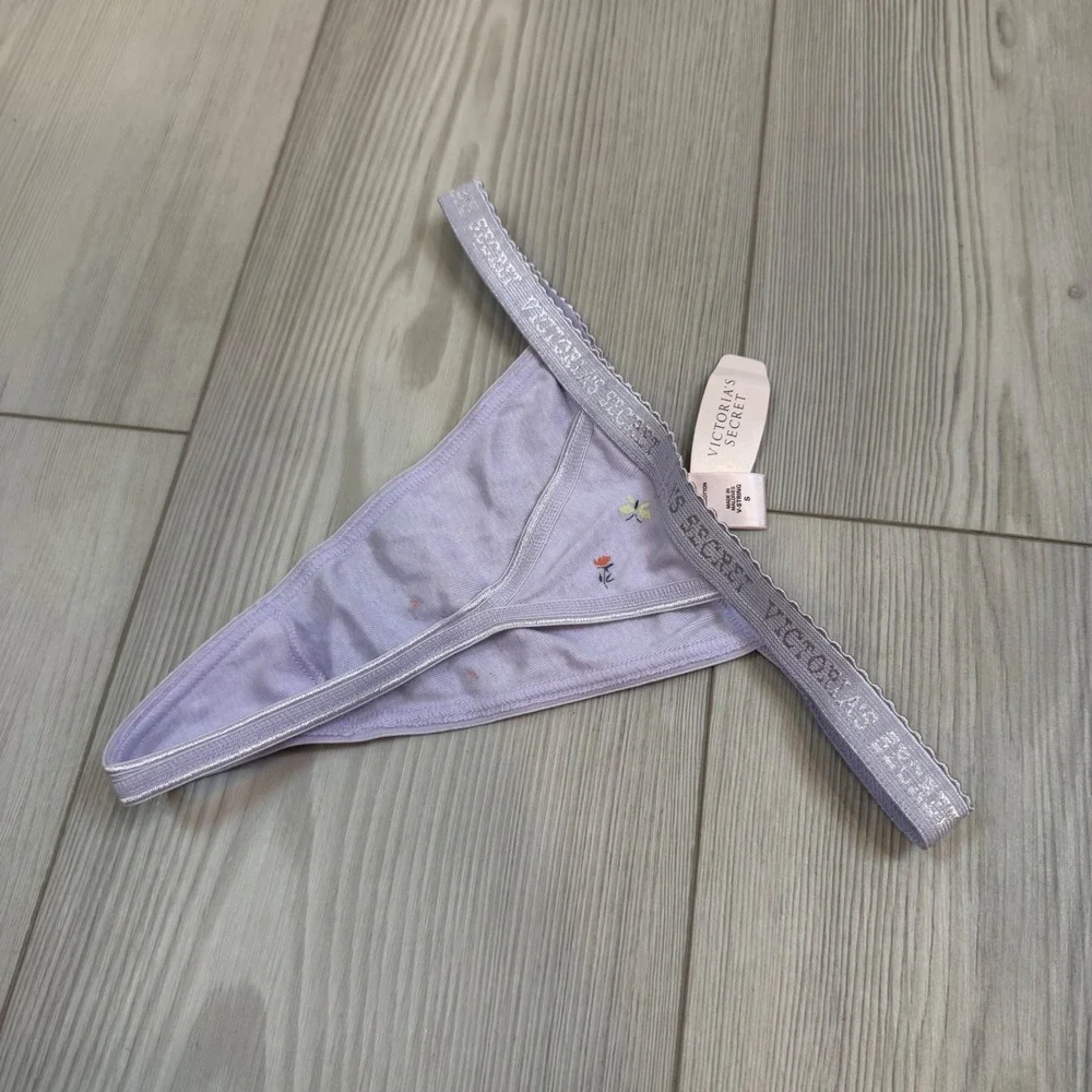 Vintage Victorias Secret V-String Thong Lavender Floral‎ Cotton Panty 1821 S NWT